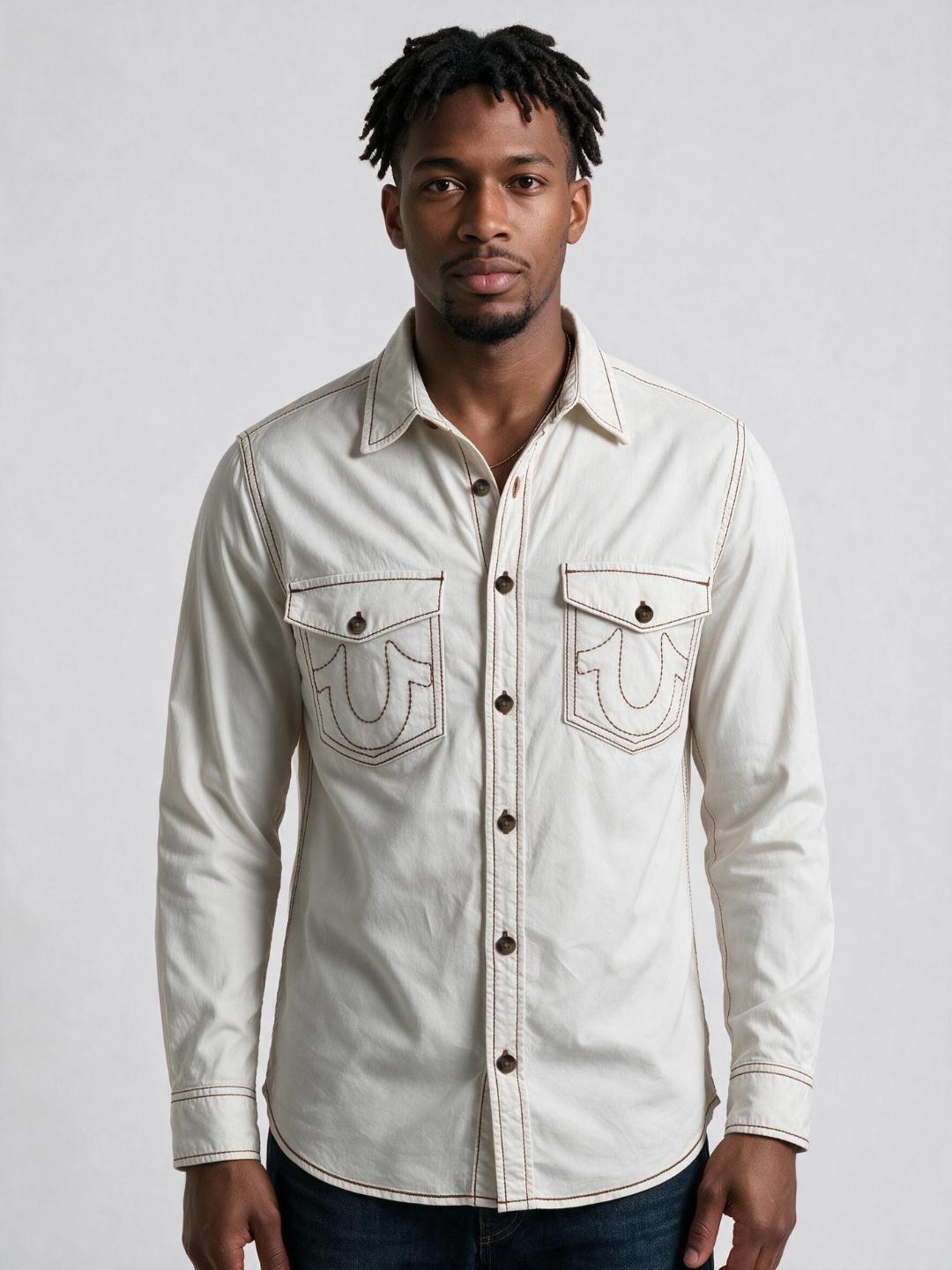 True Religion Men White Solid Regular Fit Shirt