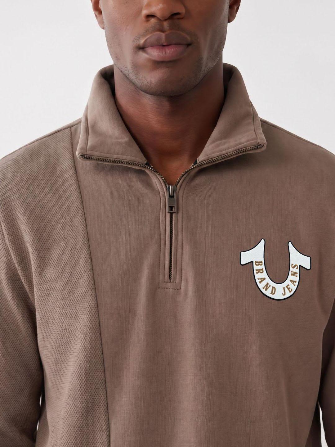 True Religion Men Light Brown Solid Regular Fit Sweatshirt