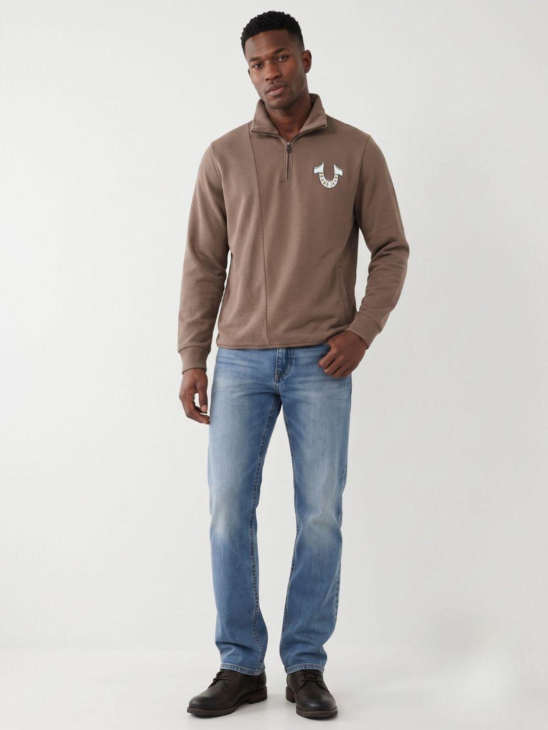 True Religion Men Light Brown Solid Regular Fit Sweatshirt