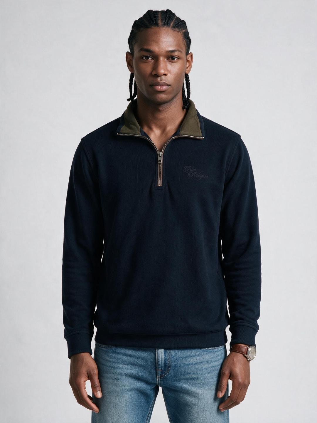 True Religion Men Navy Solid Regular Fit Sweatshirt
