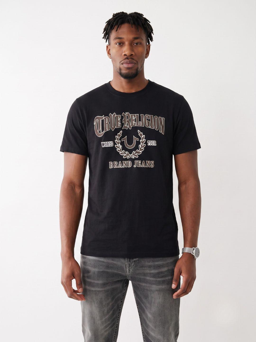 True Religion Black Regular Fit Graphic Cotton Tshirt