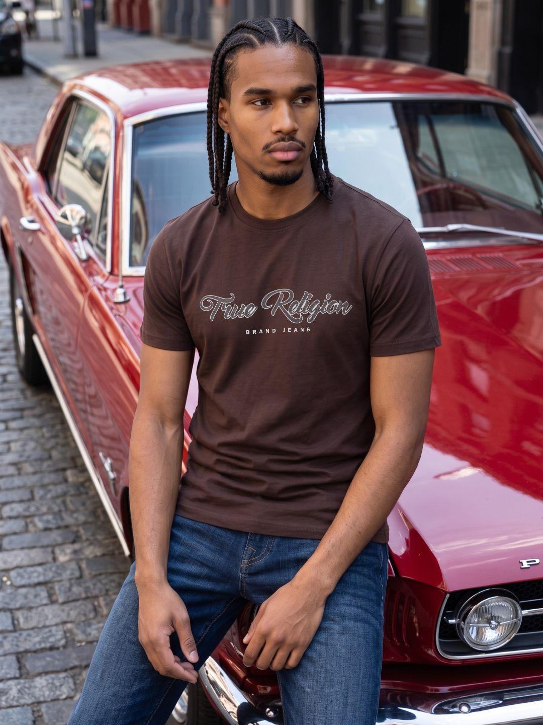 True Religion Coffee Regular Fit Solid Pure Cotton Tshirt