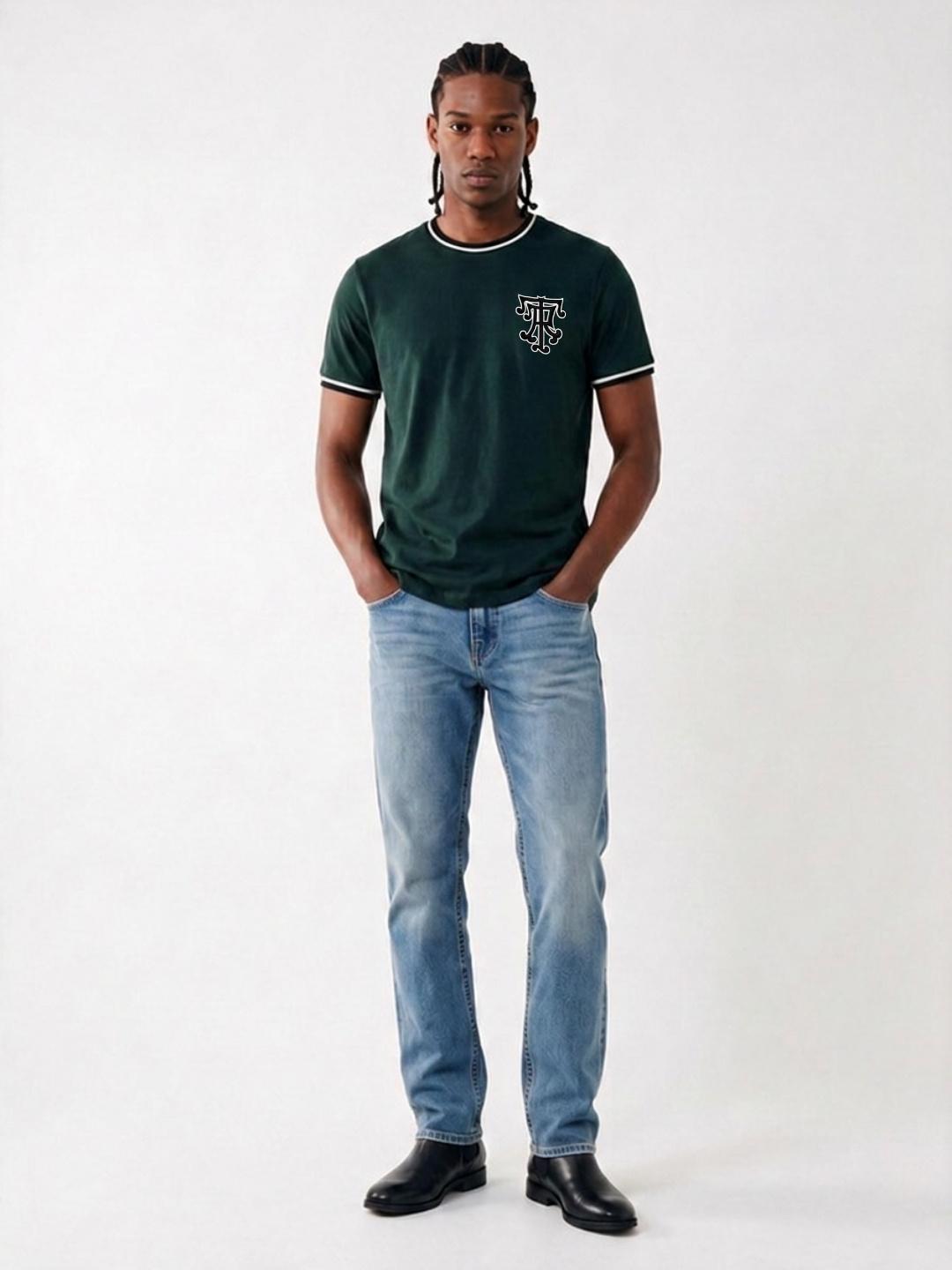 True Religion Men Green Regular Fit Solid T-Shirt