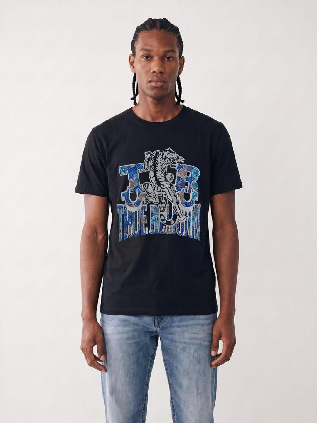 True Religion Men Black Graphic Regular Fit Cotton T-Shirt