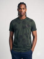 True Religion Men Olive Regular Fit Printed Cotton Blend Tshirt