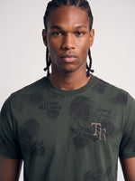 True Religion Men Olive Regular Fit Printed Cotton Blend Tshirt