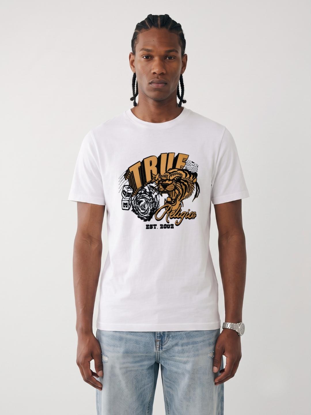 True Religion White Regular Fit Graphic Pure Cotton Tshirt