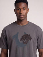 True Religion Men Dark Grey Boxy Fit Graphic Cotton T-Shirt
