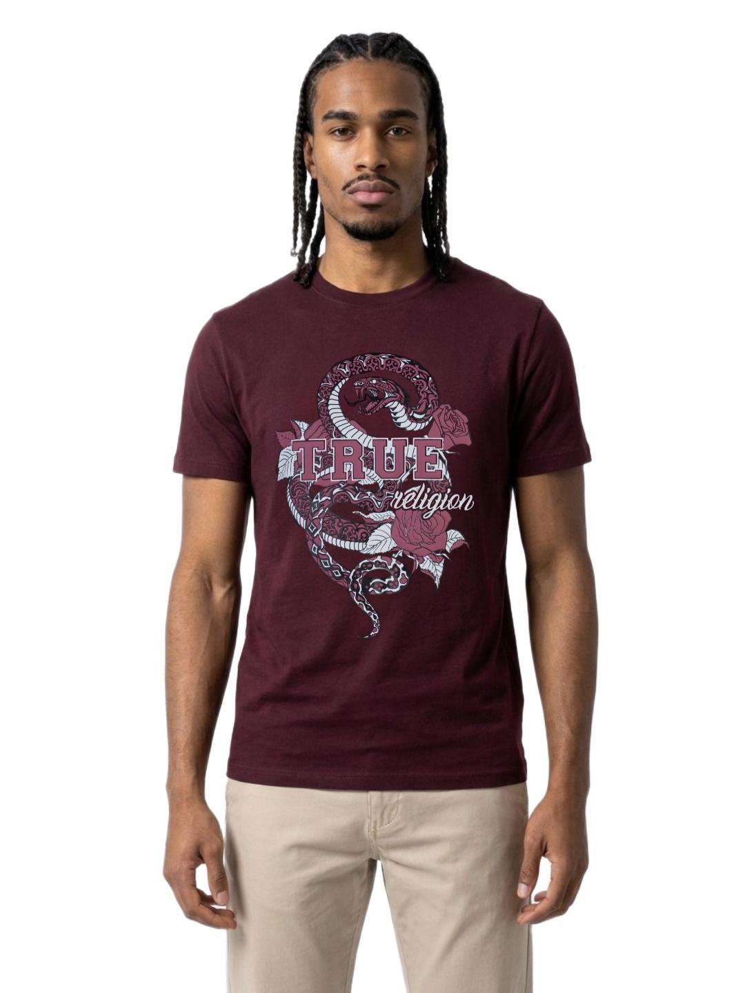 True Religion Men Wine Regular Fit Graphic Pure Cotton Tshirt