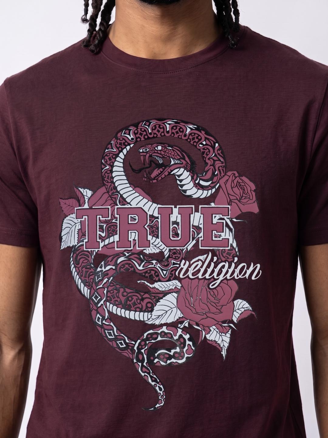 True Religion Men Wine Regular Fit Graphic Pure Cotton Tshirt