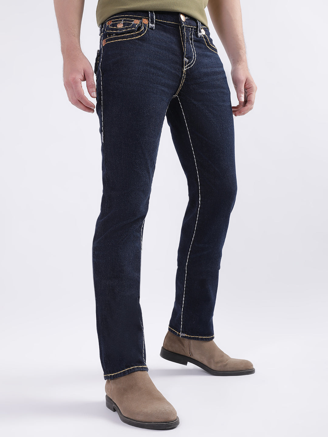 True Religion Men Blue Solid Straight Fit Jeans