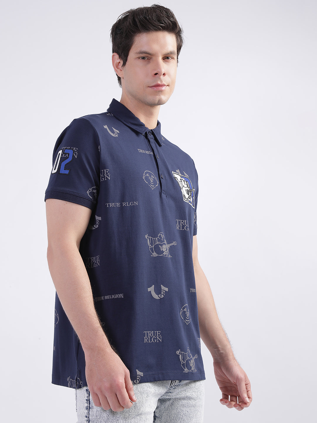 True Religion Peacoat Fashion Logo Regular Fit Polo T-Shirt