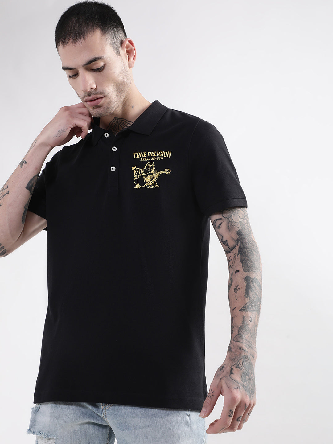 True Religion Black Regular Fit Polo T-Shirt