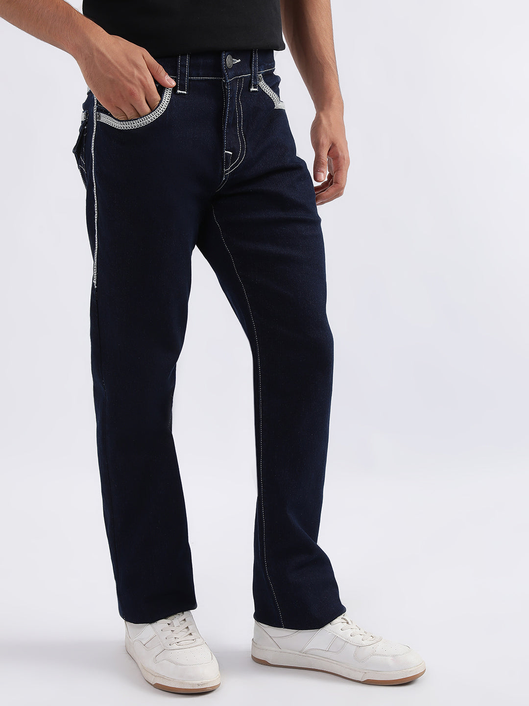 True Religion Men Black Solid Straight Fit Jeans