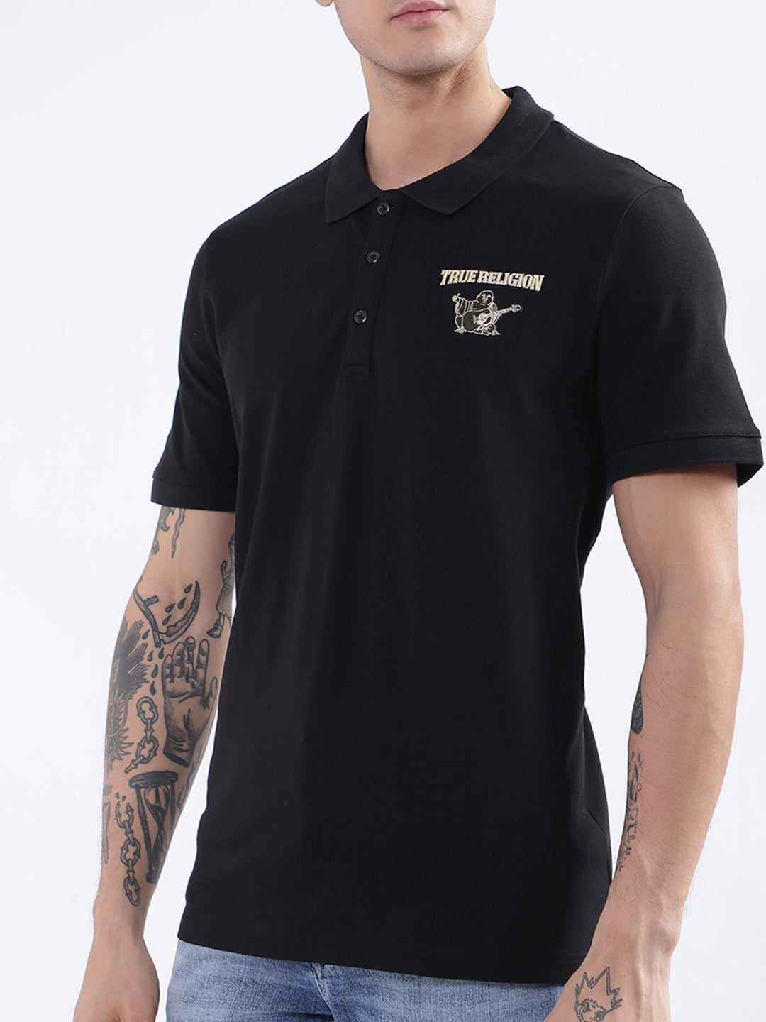 True Religion Black Fashion Logo Regular Fit Polo T-Shirt
