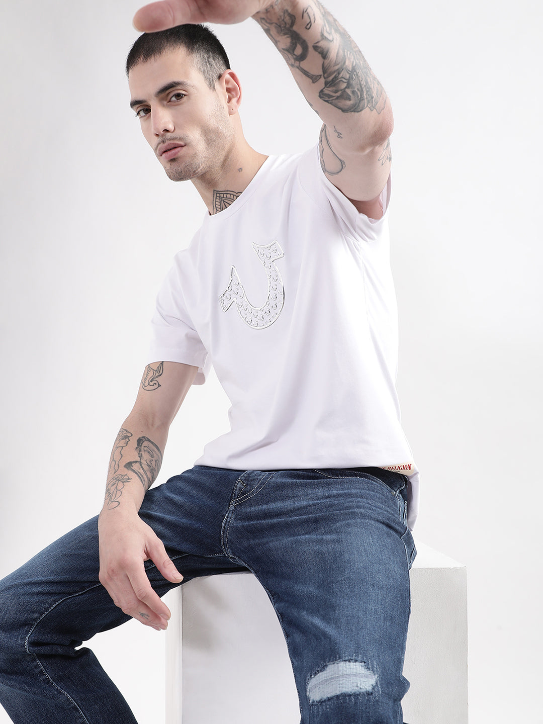 True Religion White HD Logo Regular Fit T-Shirt
