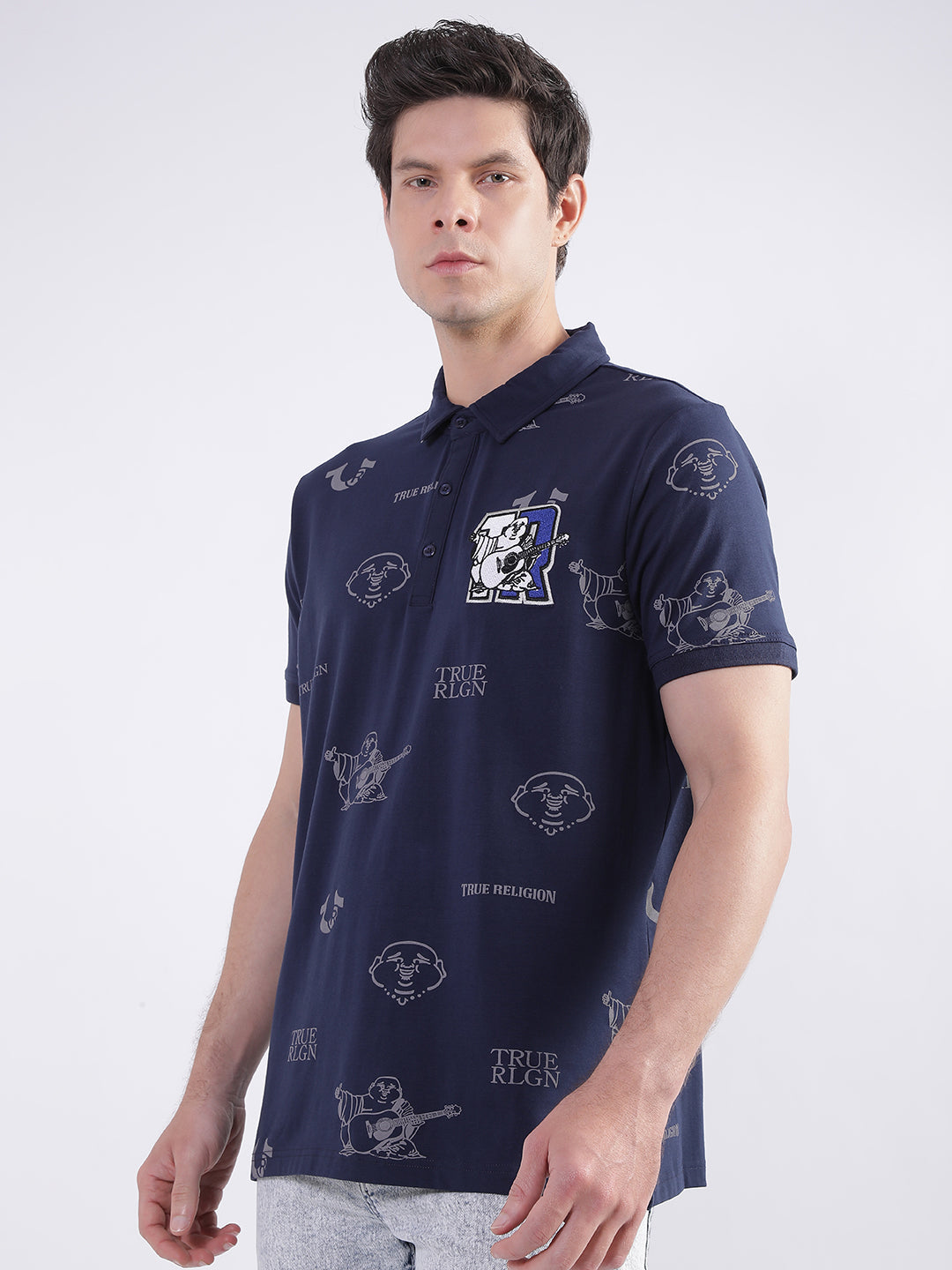 True Religion Peacoat Fashion Logo Regular Fit Polo T-Shirt