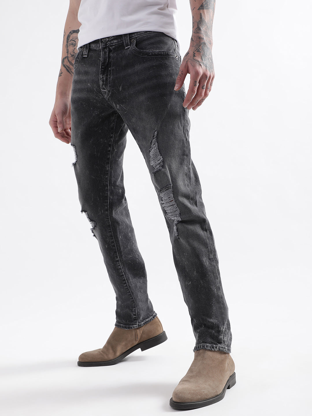 True Religion Men Blue Solid Straight Fit Jeans
