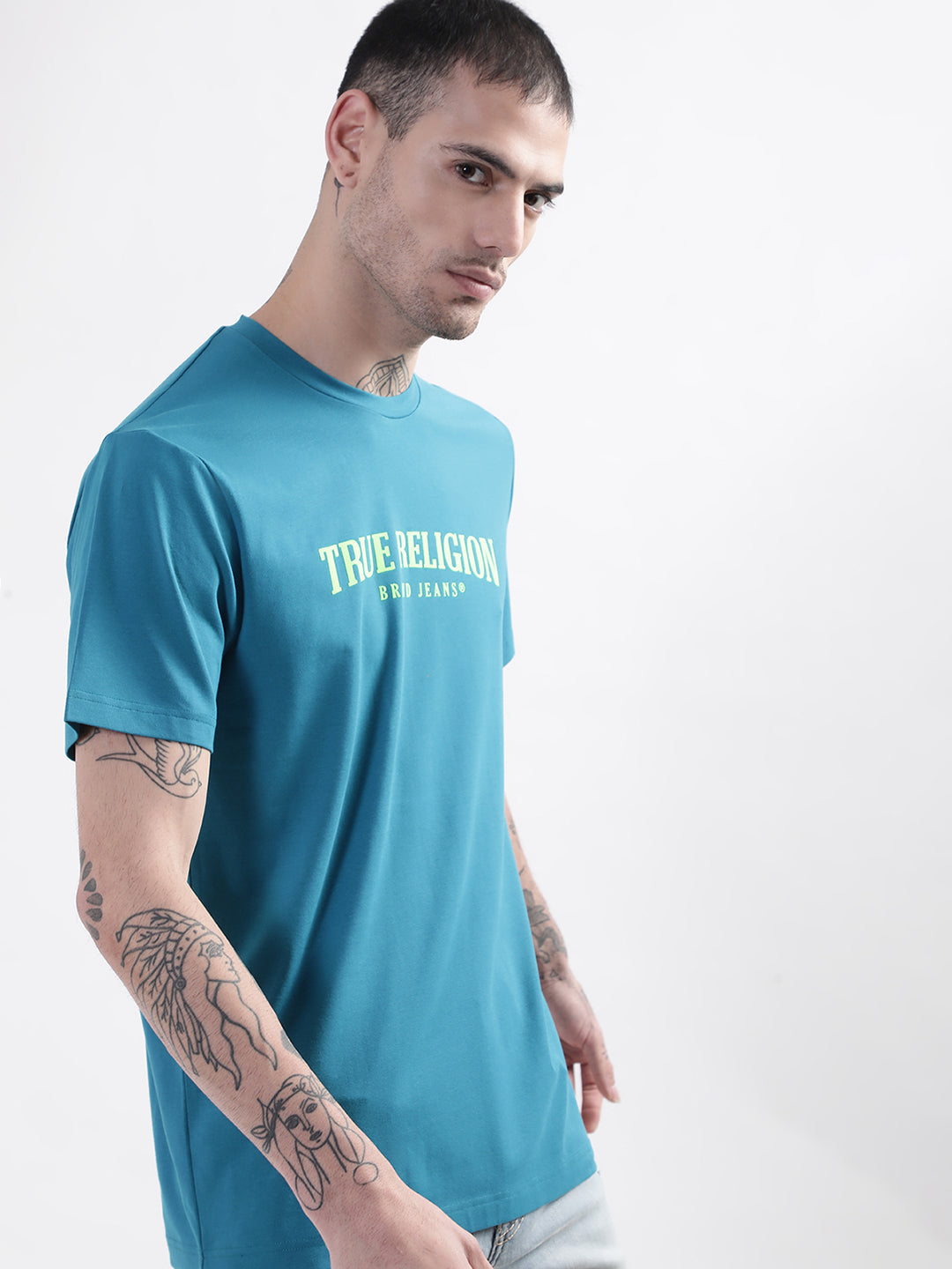 True Religion Teal Typographic Logo Regular Fit T-Shirt