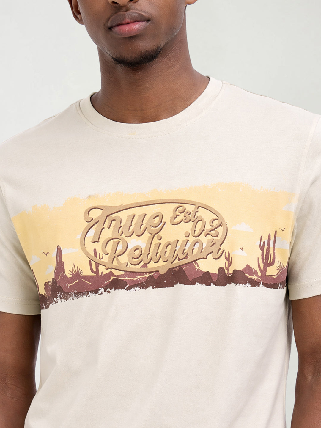 True Religion Men Beige Printed Regular Fit T-Shirt