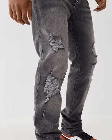 True Religion Super T Skinny Dark Grey Lightly Washed Mid Rise Distressed Jeans