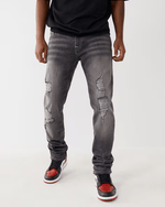 True Religion Super T Skinny Dark Grey Lightly Washed Mid Rise Distressed Jeans
