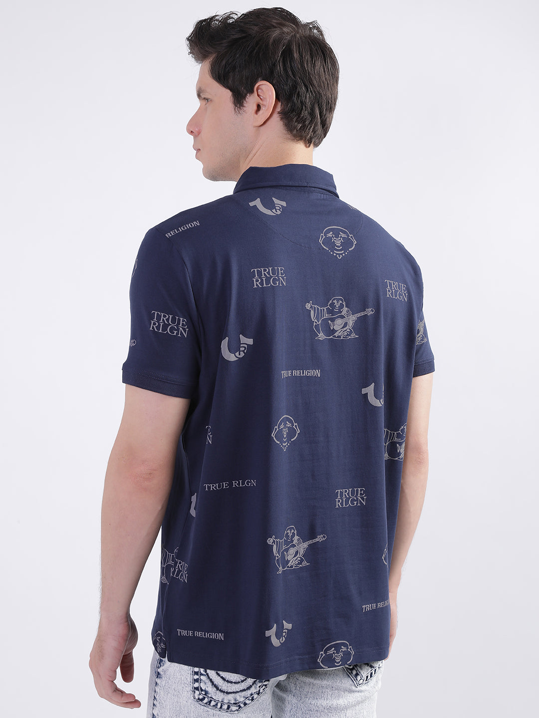 True Religion Peacoat Fashion Logo Regular Fit Polo T-Shirt