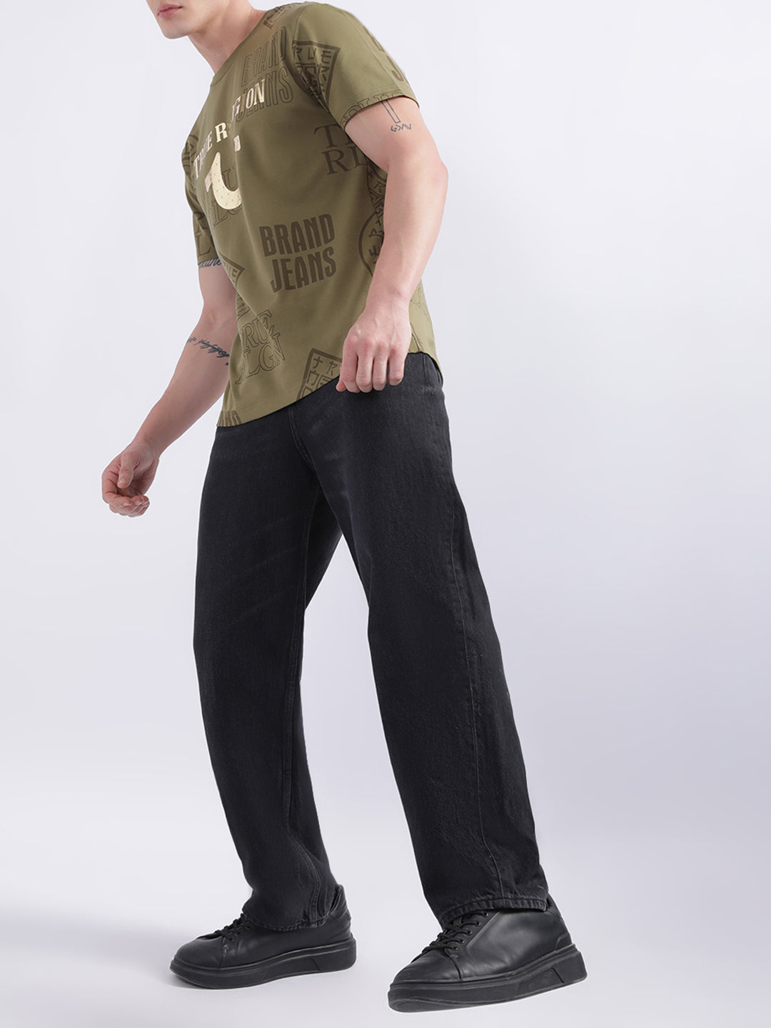 True Religion Olive Logo Regular Fit T-Shirt