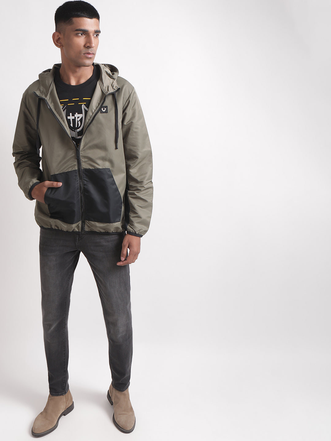 True Religion Men Green Solid Collar Jacket