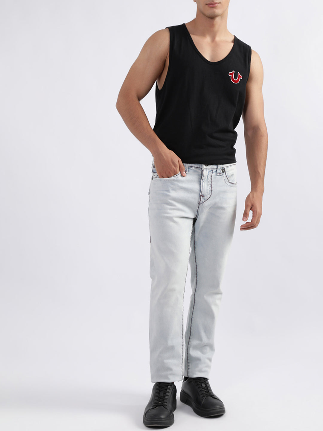 True Religion Men Blue Solid Skinny Fit Jeans