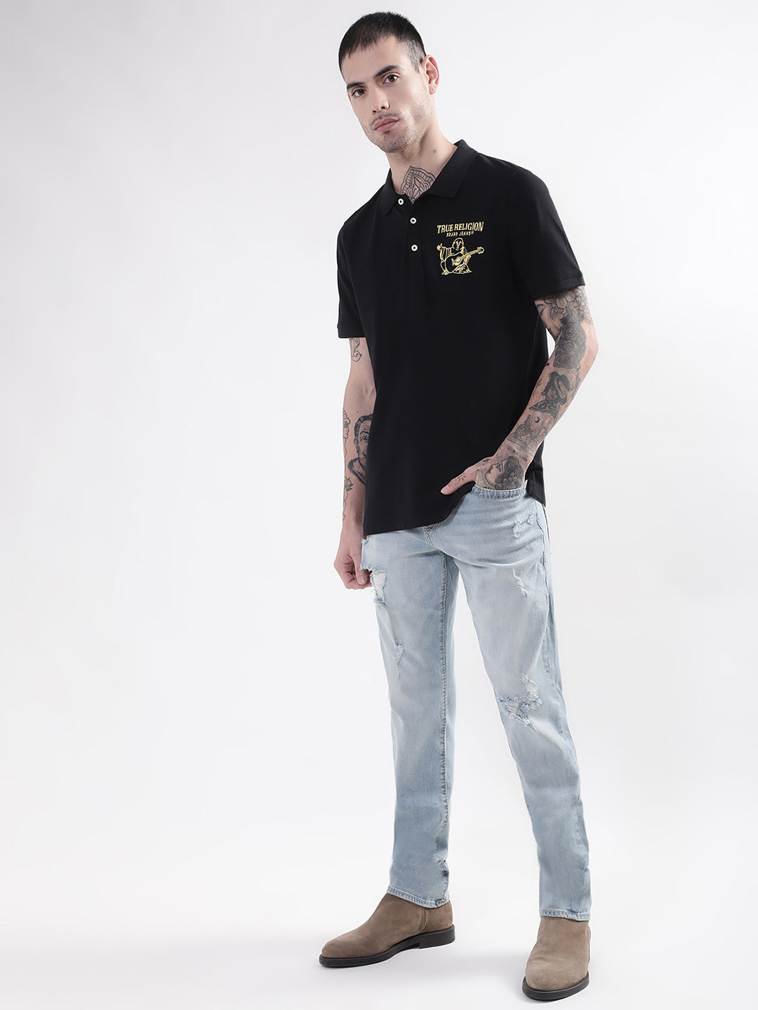 True Religion Black Regular Fit Polo T-Shirt