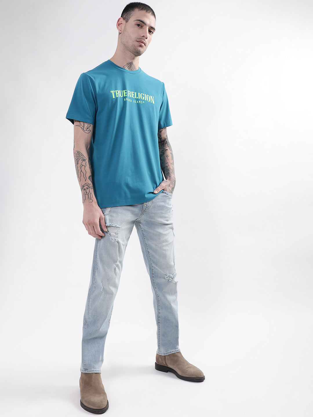True Religion Teal Typographic Logo Regular Fit T-Shirt