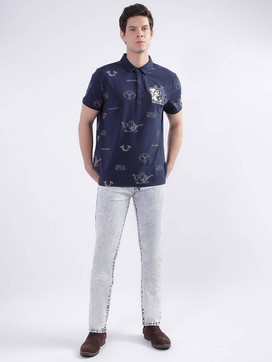 True Religion Peacoat Fashion Logo Regular Fit Polo T-Shirt