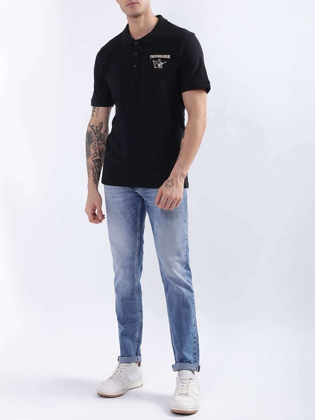 True Religion Black Fashion Logo Regular Fit Polo T-Shirt