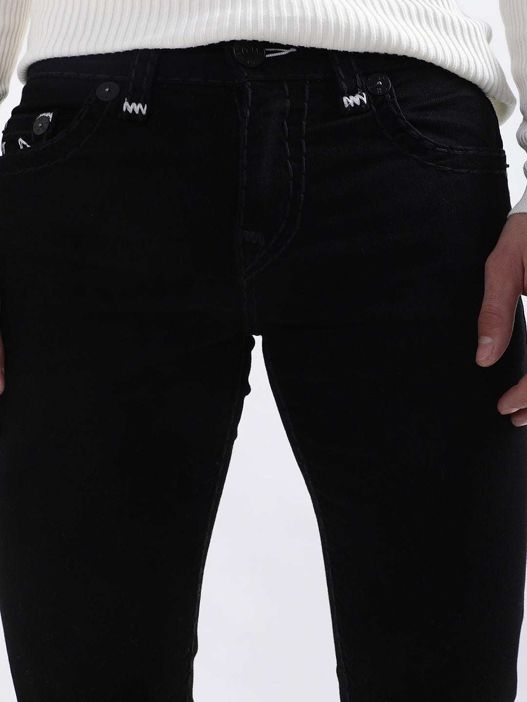 True Religion Men Black Solid Straight Fit Jeans