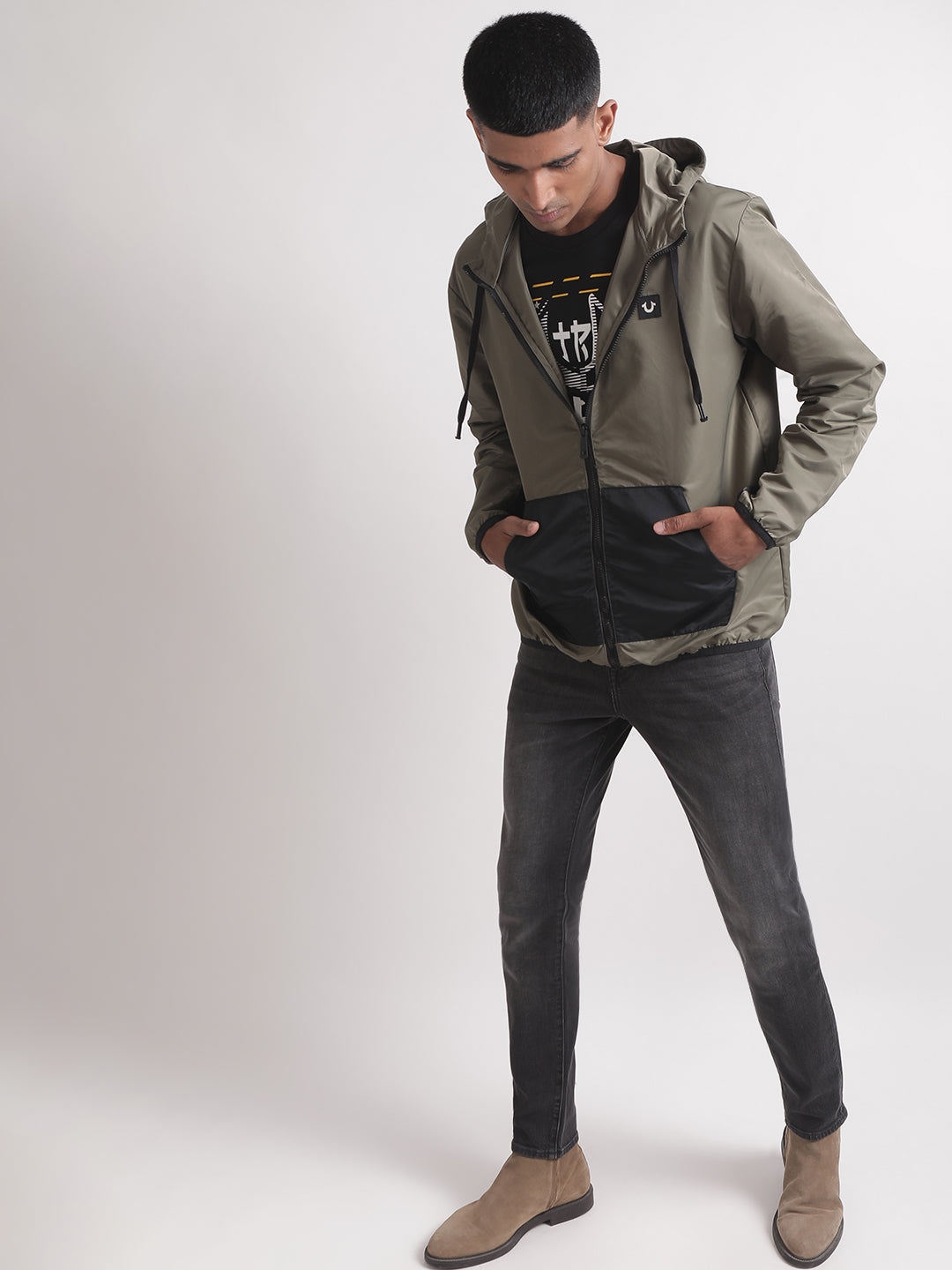 True Religion Men Green Solid Collar Jacket