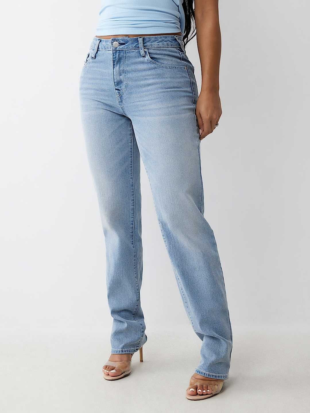 True Religion Women Blue Straight Fit Washed Jeans