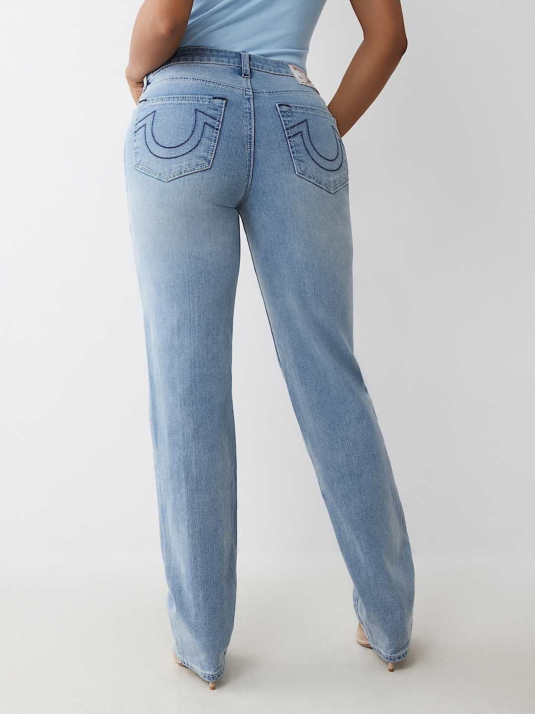 True Religion Women Blue Straight Fit Washed Jeans