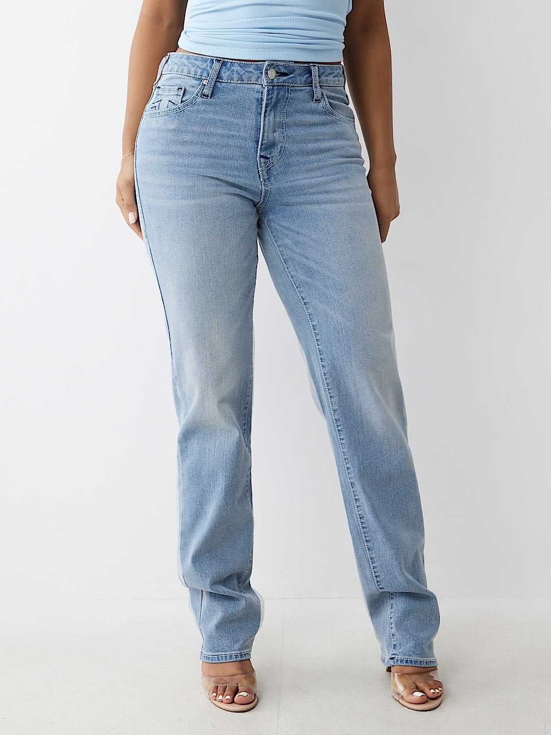 True Religion Women Blue Straight Fit Washed Jeans