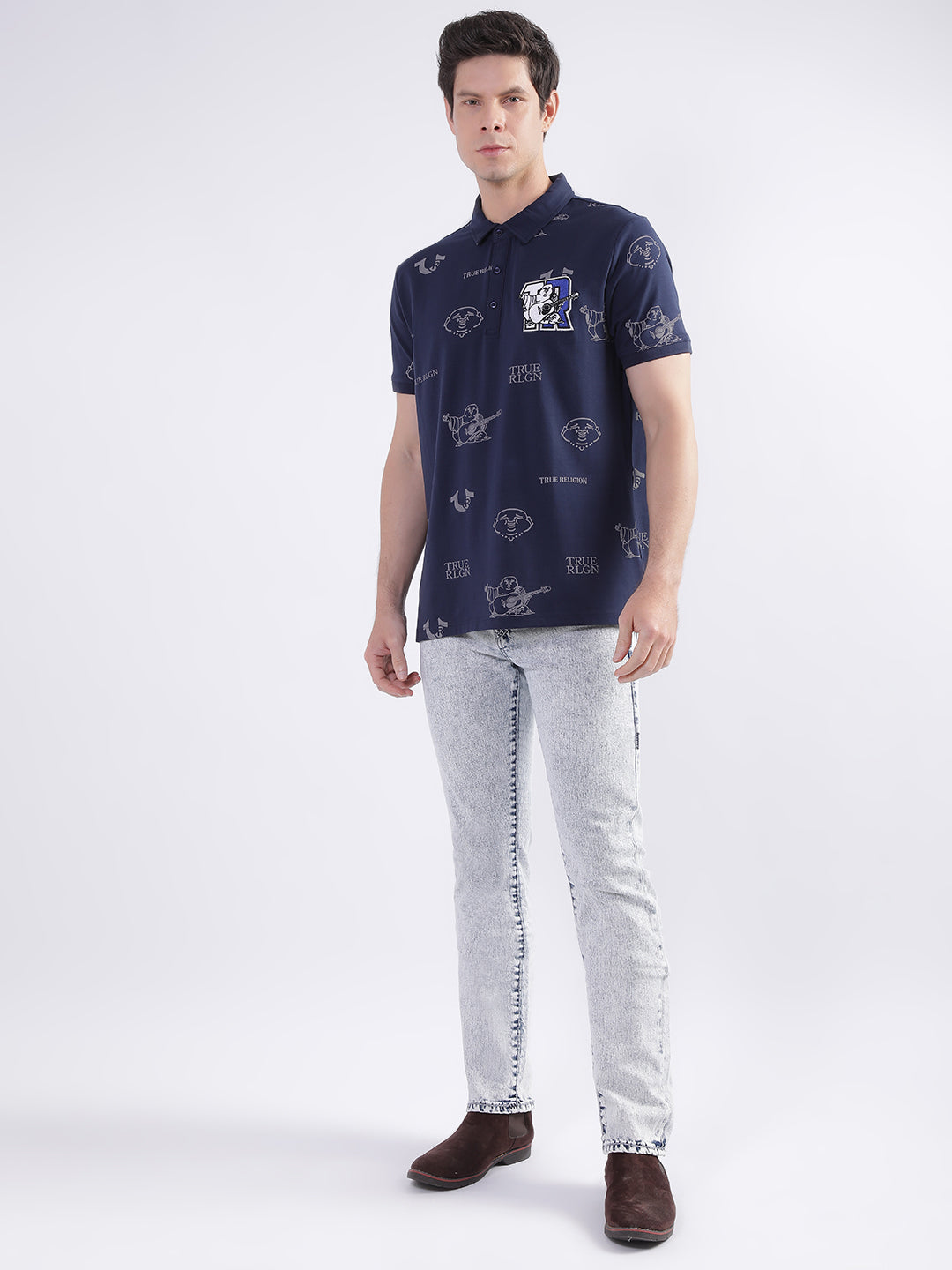 True Religion Peacoat Fashion Logo Regular Fit Polo T-Shirt