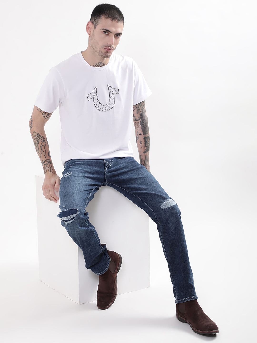 True Religion White HD Logo Regular Fit T-Shirt