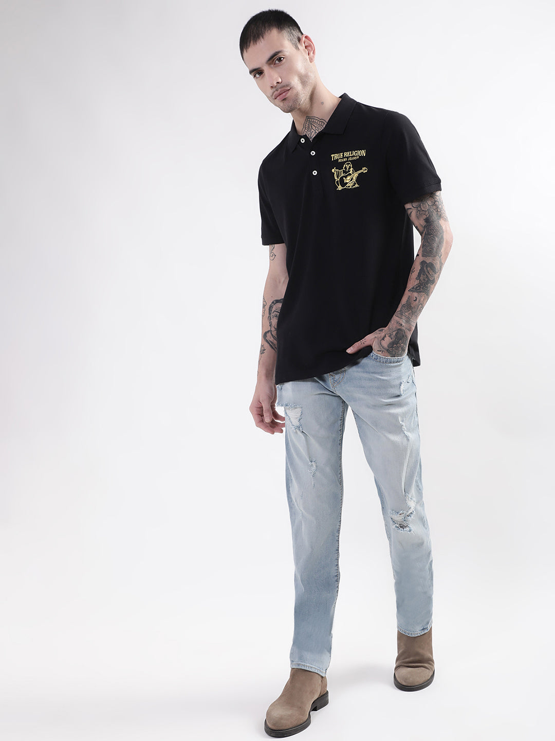 True Religion Black Regular Fit Polo T-Shirt