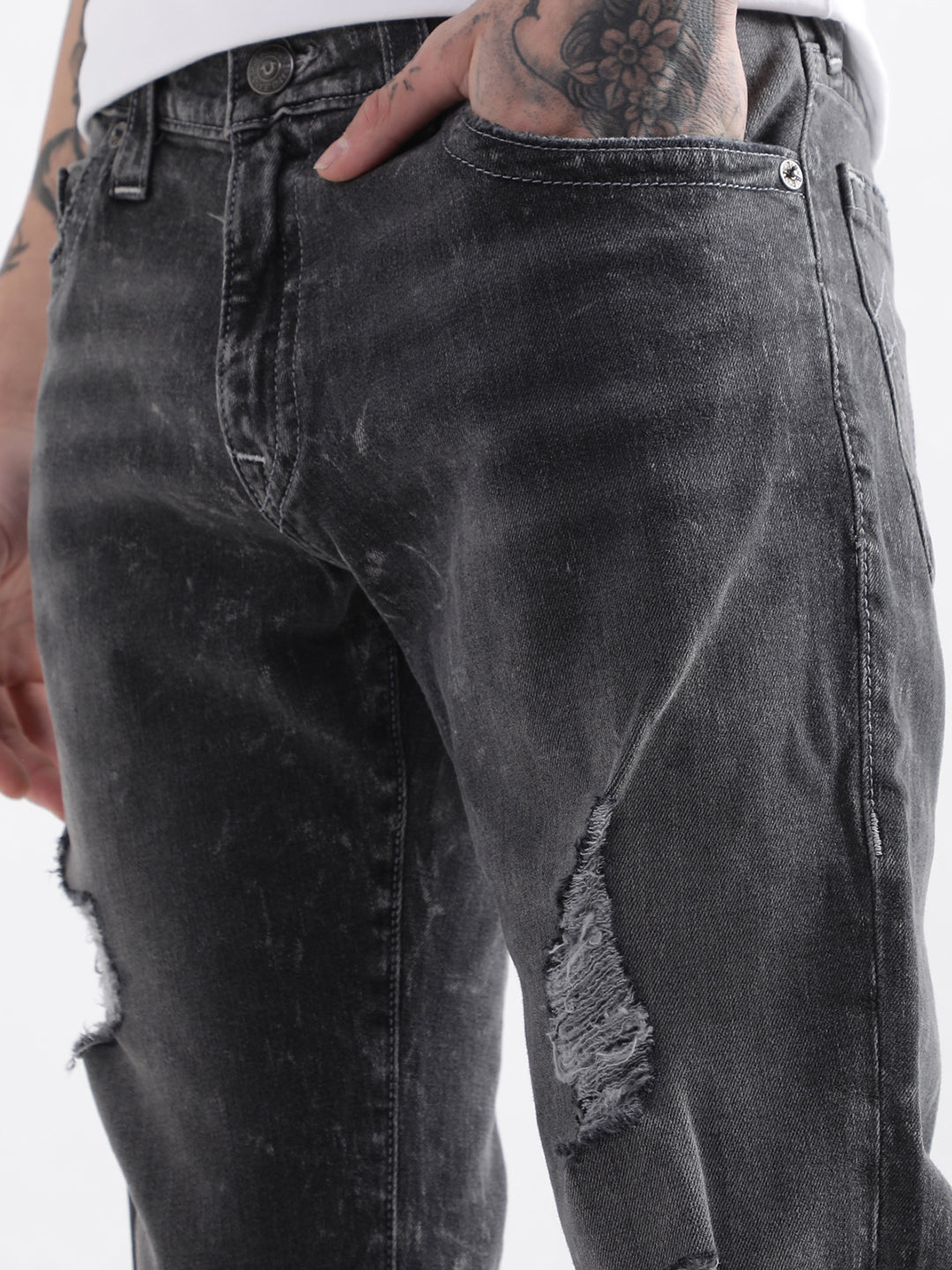 True Religion Men Blue Solid Straight Fit Jeans