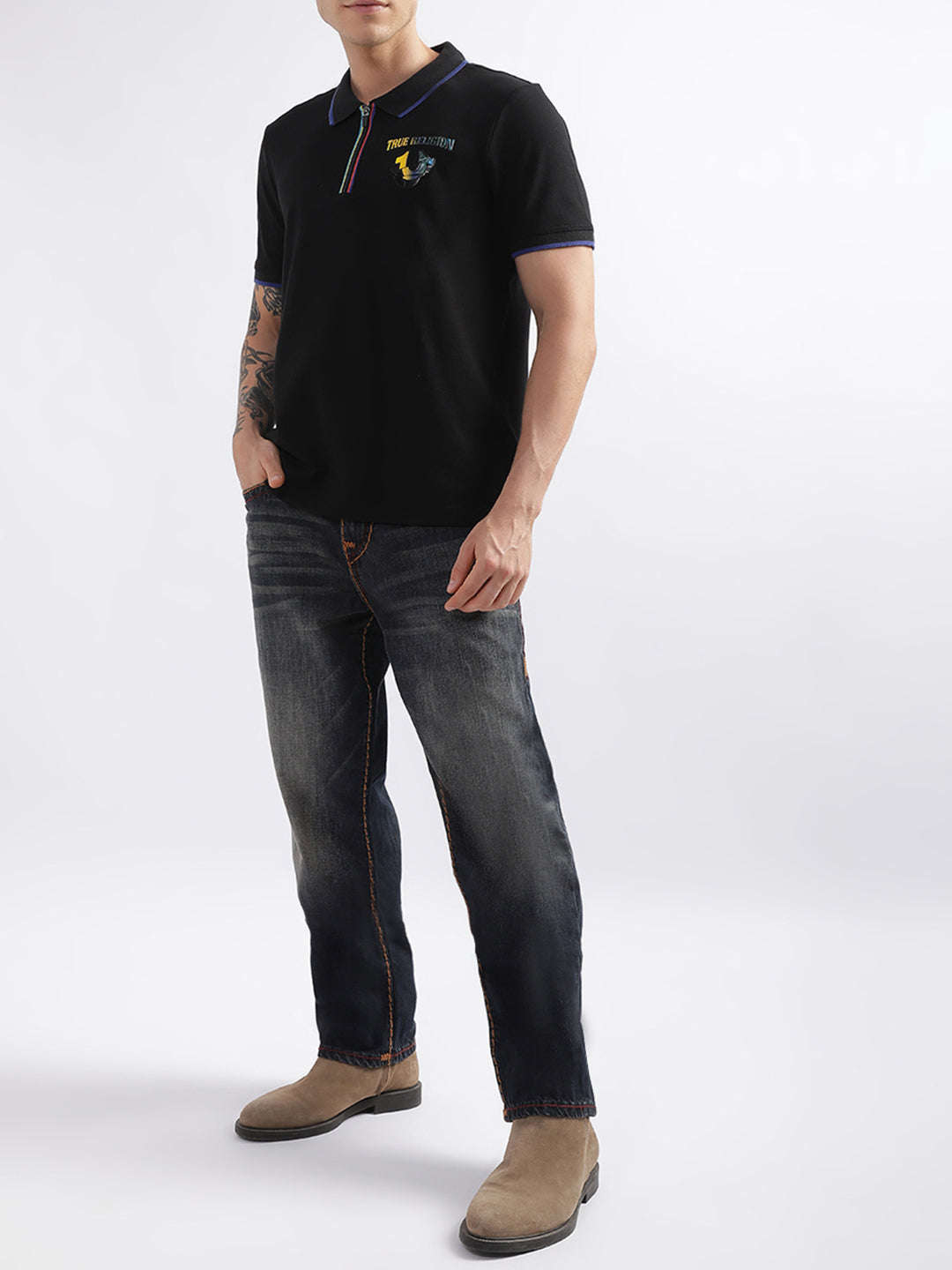 True Religion Black Fashion Regular Fit Polo T-Shirt