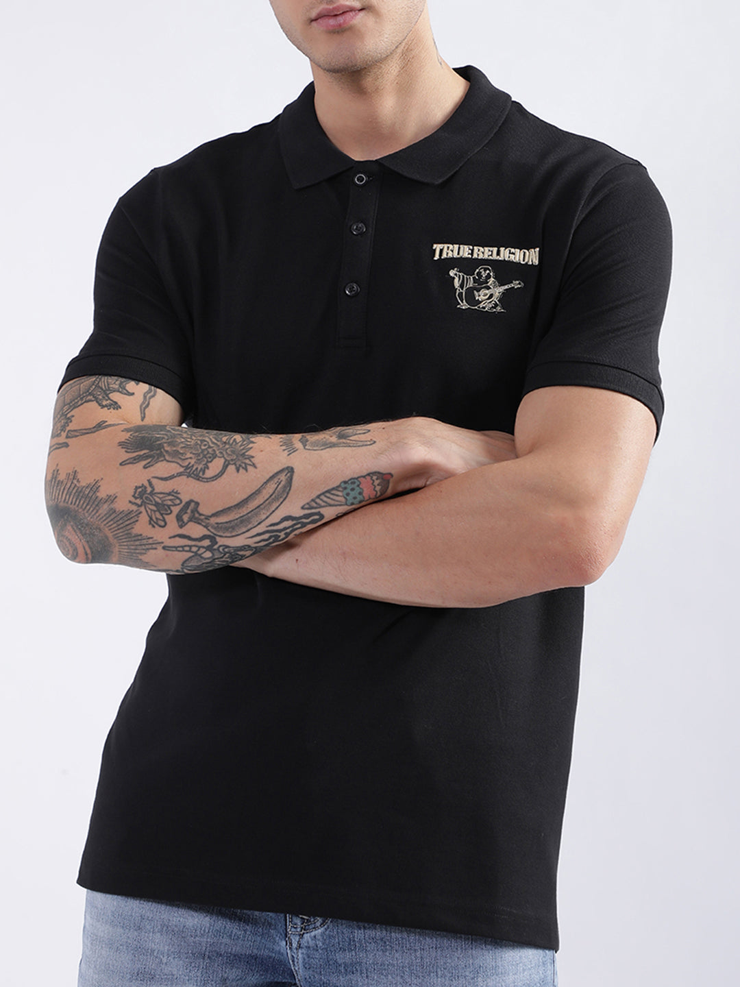 True Religion Black Fashion Logo Regular Fit Polo T-Shirt