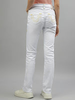 True Religion Womens Super T Billie Straight Fit White Mid Rise Jeans