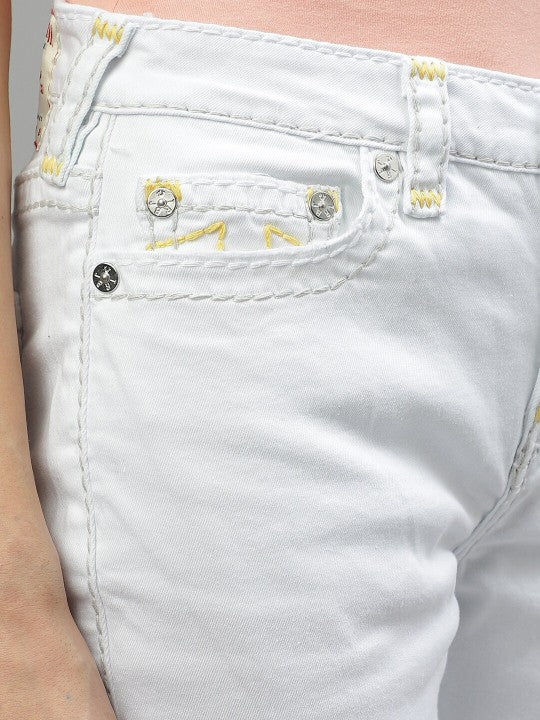 True Religion Womens Super T Billie Straight Fit White Mid Rise Jeans