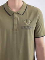 True Religion Olive Fashion Logo Regular Fit Polo T-Shirt