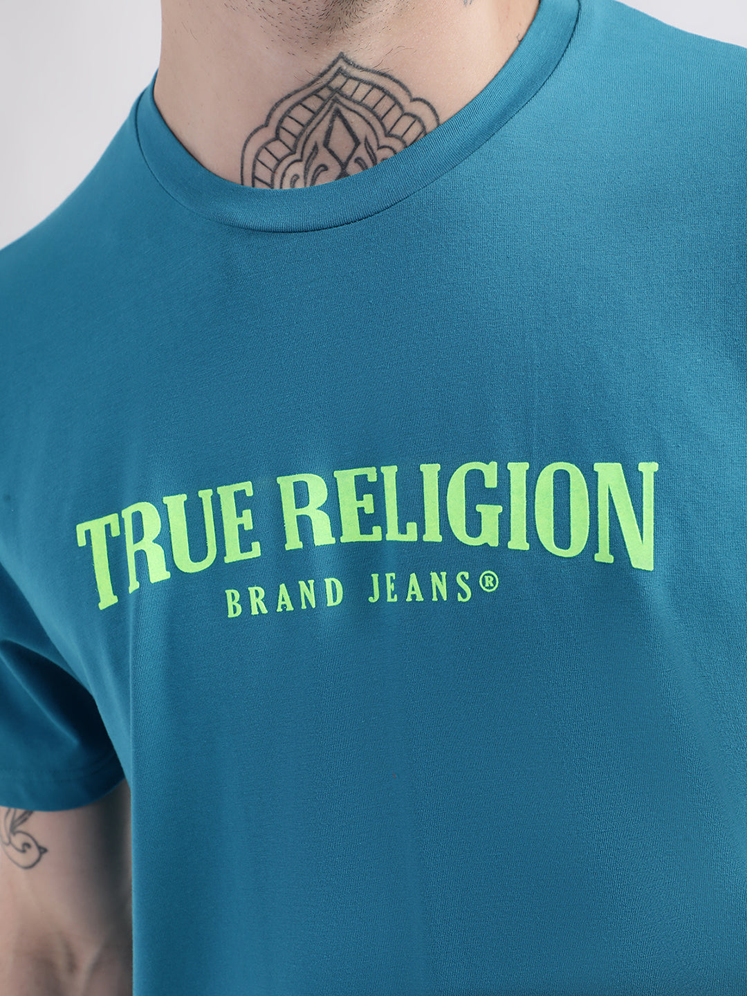 True Religion Teal Typographic Logo Regular Fit T-Shirt
