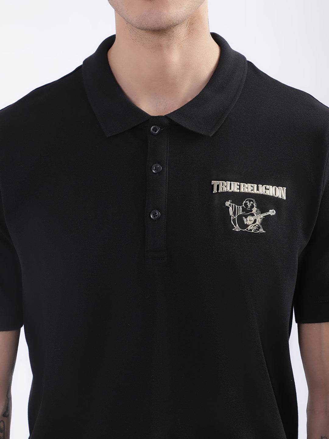 True Religion Black Fashion Logo Regular Fit Polo T-Shirt